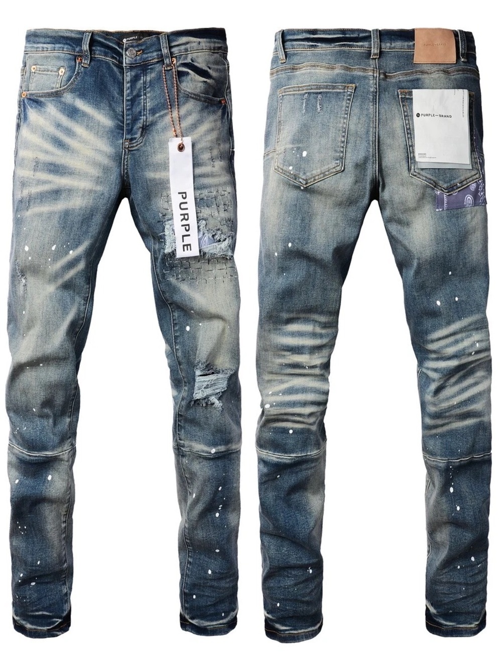 Purple Brand Men’s Skinny Jeans - Washed Blue Distressed